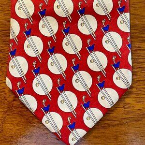-Kenneth Gordon Vintage Print Golf Themed Clubs, Pins, and Balls 100% Silk Tie